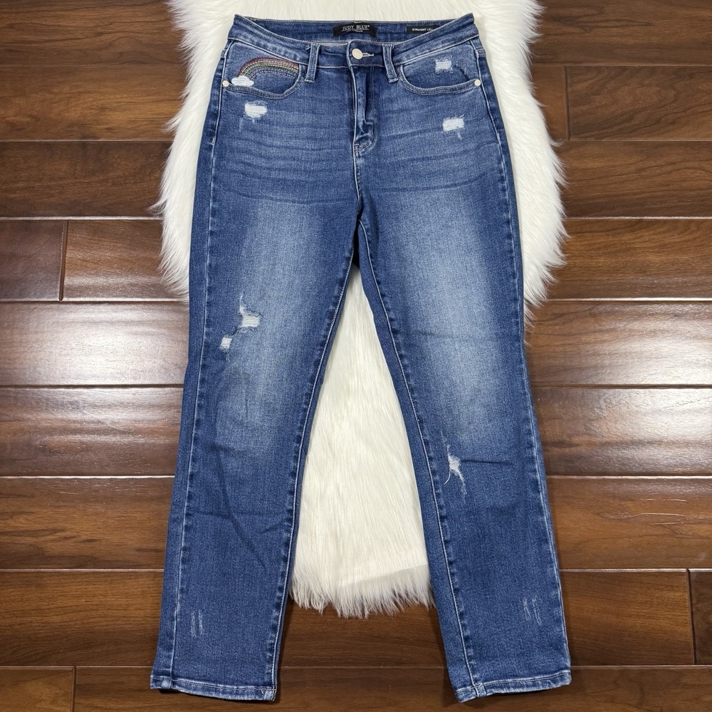 Judy Blue Women's Size 5 / 27 Rainbow Embroidery Straight Fit Denim Jeans